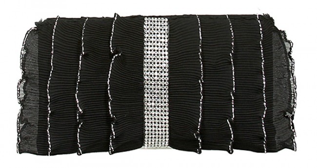 Evening Bag - Pleated Glittery w/ Trimmed Ruffles - Black -BG-92233B